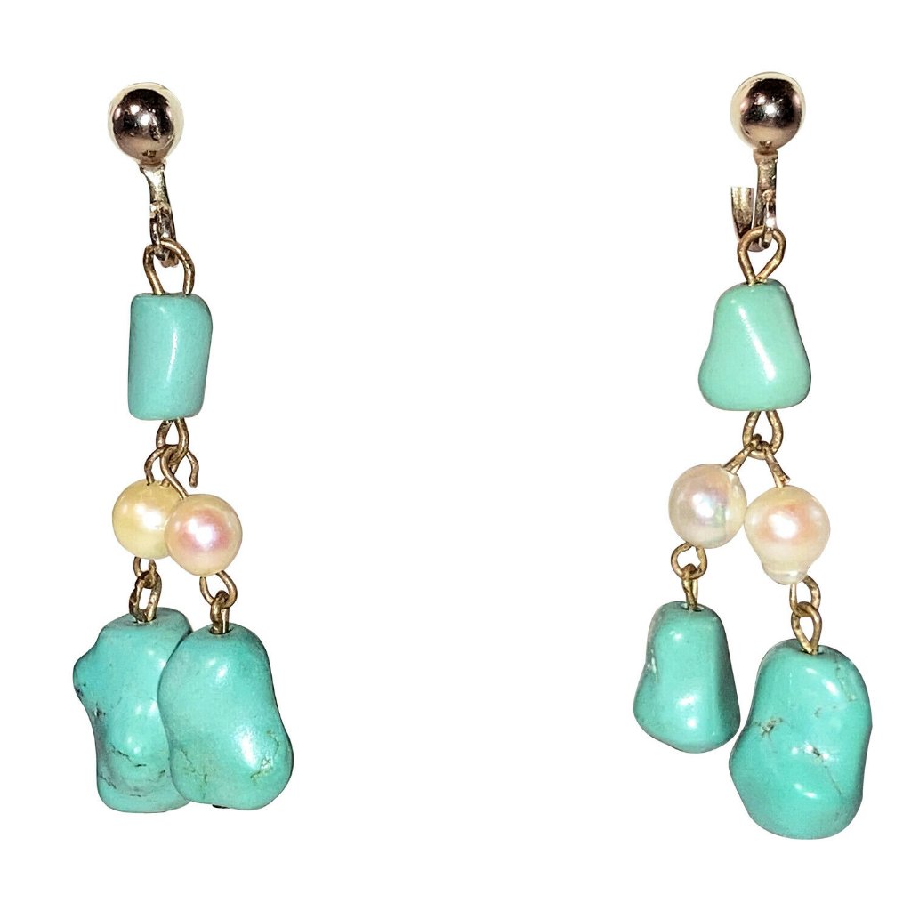 Turquoise And Natural Baroque Pearl Dangle Earring